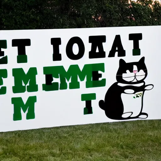 Image similar to A giant fat cat eating a colossal sign that says Eat Me.