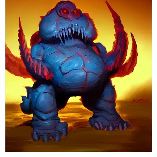 Prompt: larvae monster on dirt, trending on artstation, style of Artgerm and Greg Manchess, red and white lighting, blue glow