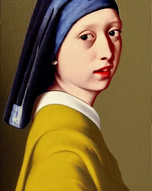 Image similar to darth vader looking over his shoulder, portrait in the style of girl with a pearl earring by johannes vermeer, high quality oil painting, highly detailed