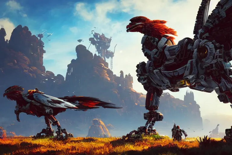 Image similar to stormbird machine mecanical creature robot of horizon forbidden west horizon zero dawn radiating a glowing aura global illumination ray tracing hdr fanart arstation by ian pesty and alena aenami artworks in 4 k