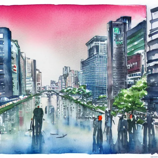 Prompt: city of tokyo, watercolor