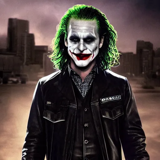 Image similar to The joker in Sons of anarchy very detail4K quality super realistic