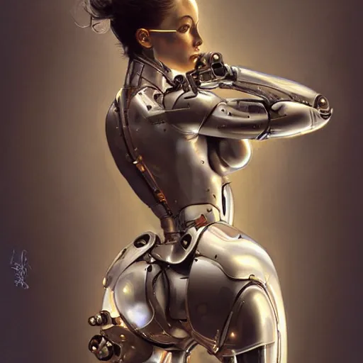 Prompt: fully body, stunningly beautiful woman cyborg robot in metal by sorayama , highly detailed, digital painting, artstation, concept art, sharp focus, illustration, art by artgerm and greg rutkowski and alphonse mucha