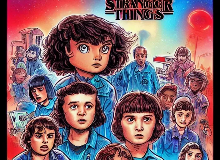 Image similar to stranger things 4, netflix, artwork by skottie young