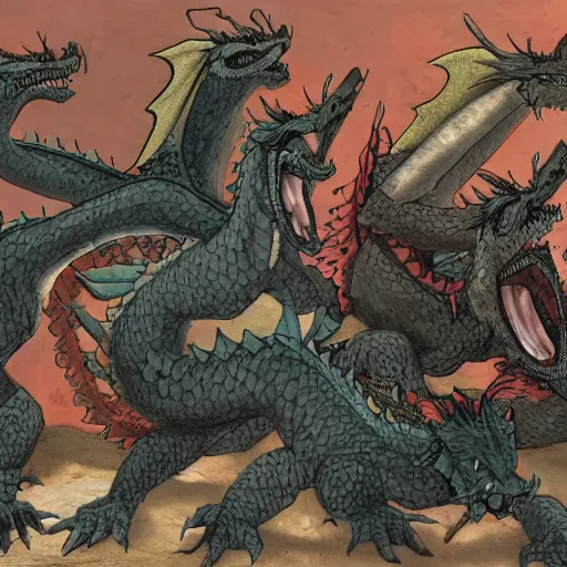 a group of dragons celebrate the defeat of their | Stable Diffusion ...