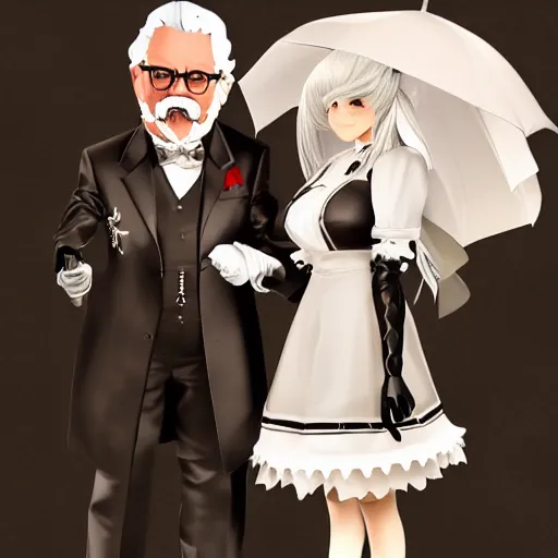 Prompt: Colonel Sanders marrying 2B from nier automata in kentucky