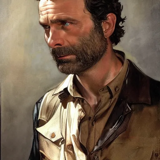 Image similar to rick grimes in prey picture by j. c. leyendecker and peter paul rubens, asymmetrical, dark vibes, realistic painting, organic painting, matte painting, geometric shapes, hard edges, graffiti, street art : 2 by j. c. leyendecker and peter paul rubens : 4