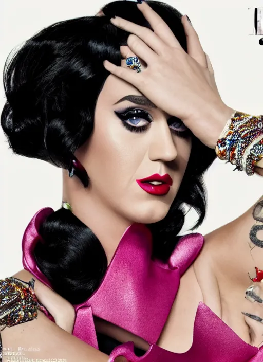 Prompt: katy perry styled by nick knight posing, full body shot, vogue magazine, canon, highly realistic. high resolution. highly detailed. dramatic. 8 k. 4 k.