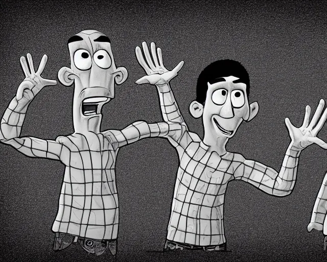 Prompt: detailed cartoon portrait of three brothers with four arms, pixar, sharp high quality