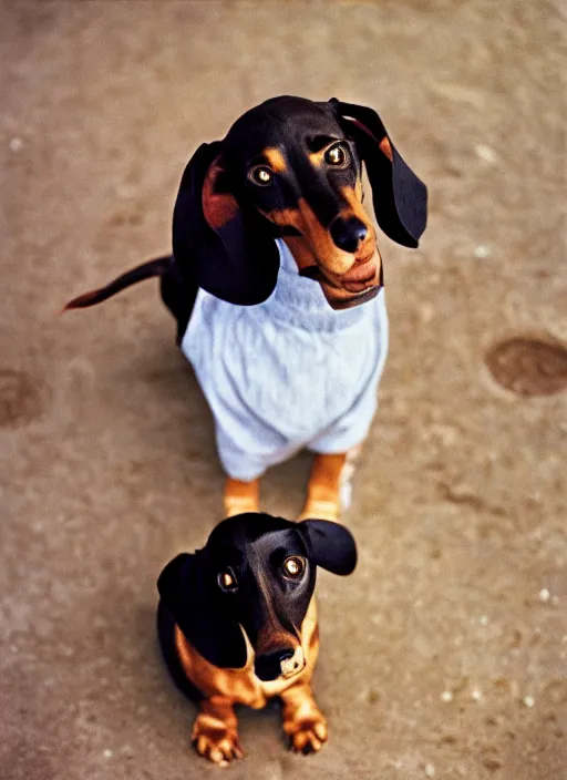 Image similar to Portrait of a dachshund, Leica m6, 85mm, fine-art photography, f/1.8, by Steve McCurry