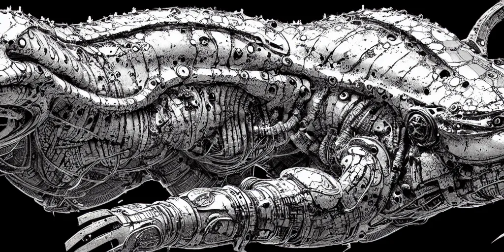 Image similar to a cyborg axolotl. ultrafine hyperdetailed illustration by kim jung gi and hans ruedi giger.