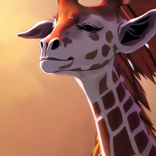 Image similar to a giraffe wearing a dress, illustration concept art anime key visual trending pixiv fanbox by wlop and greg rutkowski and makoto shinkai and studio ghibli and kyoto animation symmetrical facial features