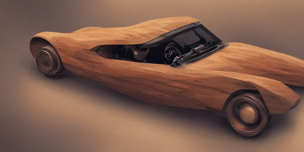 Prompt: wooden car design, design sheet, Moebius, Greg Rutkowski, Zabrocki, Karlkka, Jayison Devadas, Phuoc Quan, trending on Artstation, 8K, ultra wide angle, zenith view, pincushion lens effect.