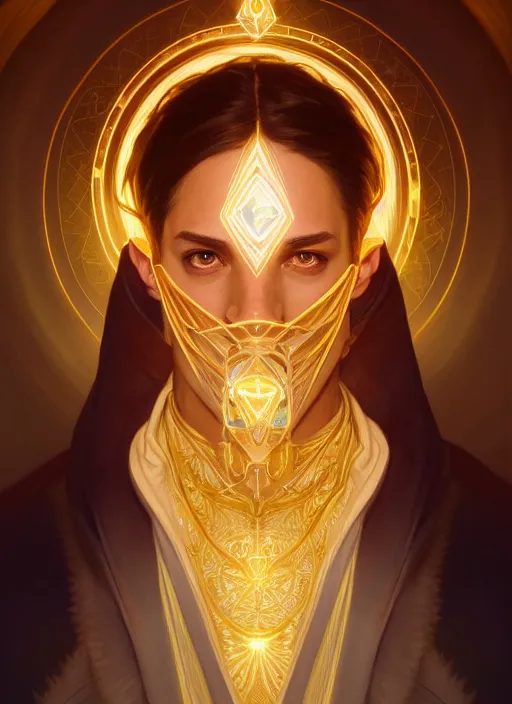 Image similar to symmetry!! portrait of male wizard, high fantasy, golden ratio, glowing lights!! intricate, elegant, highly detailed, digital painting, artstation, concept art, smooth, sharp focus, illustration, art by artgerm and greg rutkowski and alphonse mucha, 4 k