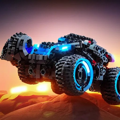 Image similar to 3 d wave runner atv in the style of lego bionicle and gunpla model, 3 d toy, octane render, vehicle, hoverbike, spacecraft, audi design style, 2 0 4 4, solarpunk, cyberpunk, clean aesthetic,