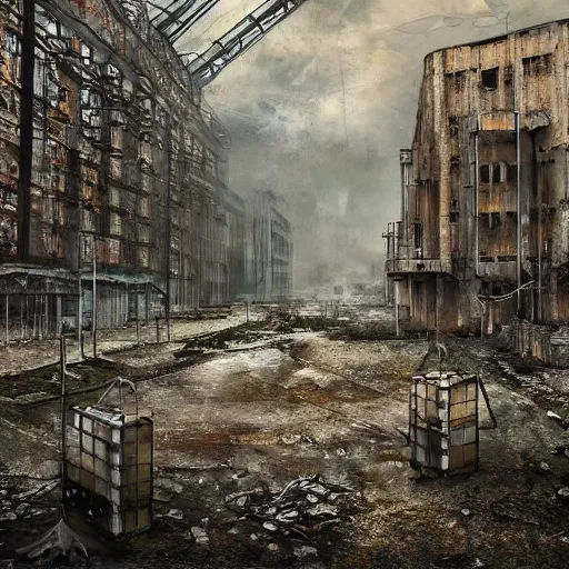 Prompt: acid rain effect, disassemble the computer in Chernobyl, radiation, animals everywhere, post apocalyptic, offices, renaissance, hyper realistic style, fantasy by Olga Fedorova