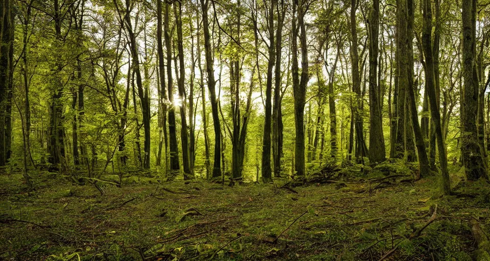 Prompt: A landscape photo of a beautiful forest scene. PROMPT, XF IQ4, 150MP, 50mm, f/1.4, ISO 200, 1/160s, natural light, Adobe Photoshop, Adobe Lightroom, DxO Photolab, Corel PaintShop Pro, rule of thirds, symmetrical balance, depth layering, polarizing filter, Sense of Depth, AI enhanced