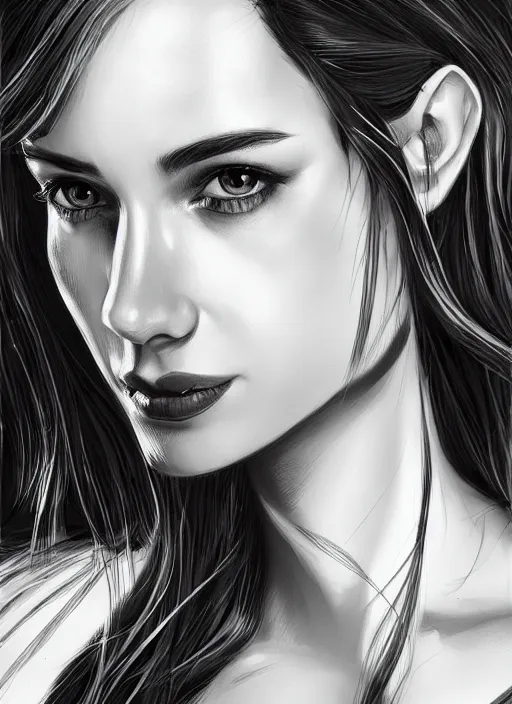 Image similar to headshot of a beautiful woman in black and white, art by diego fazio and diegoKoi and oscar Ukono, concept art, sharp focus, artgerm, 8k highly detailed