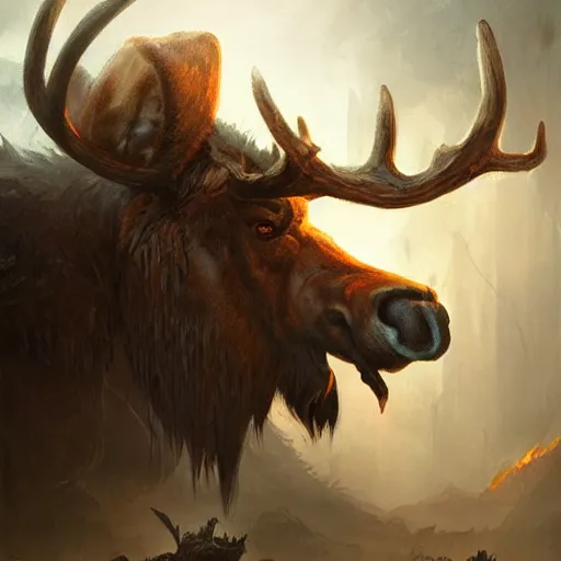 Image similar to barbarian with moose face by greg rutkowski