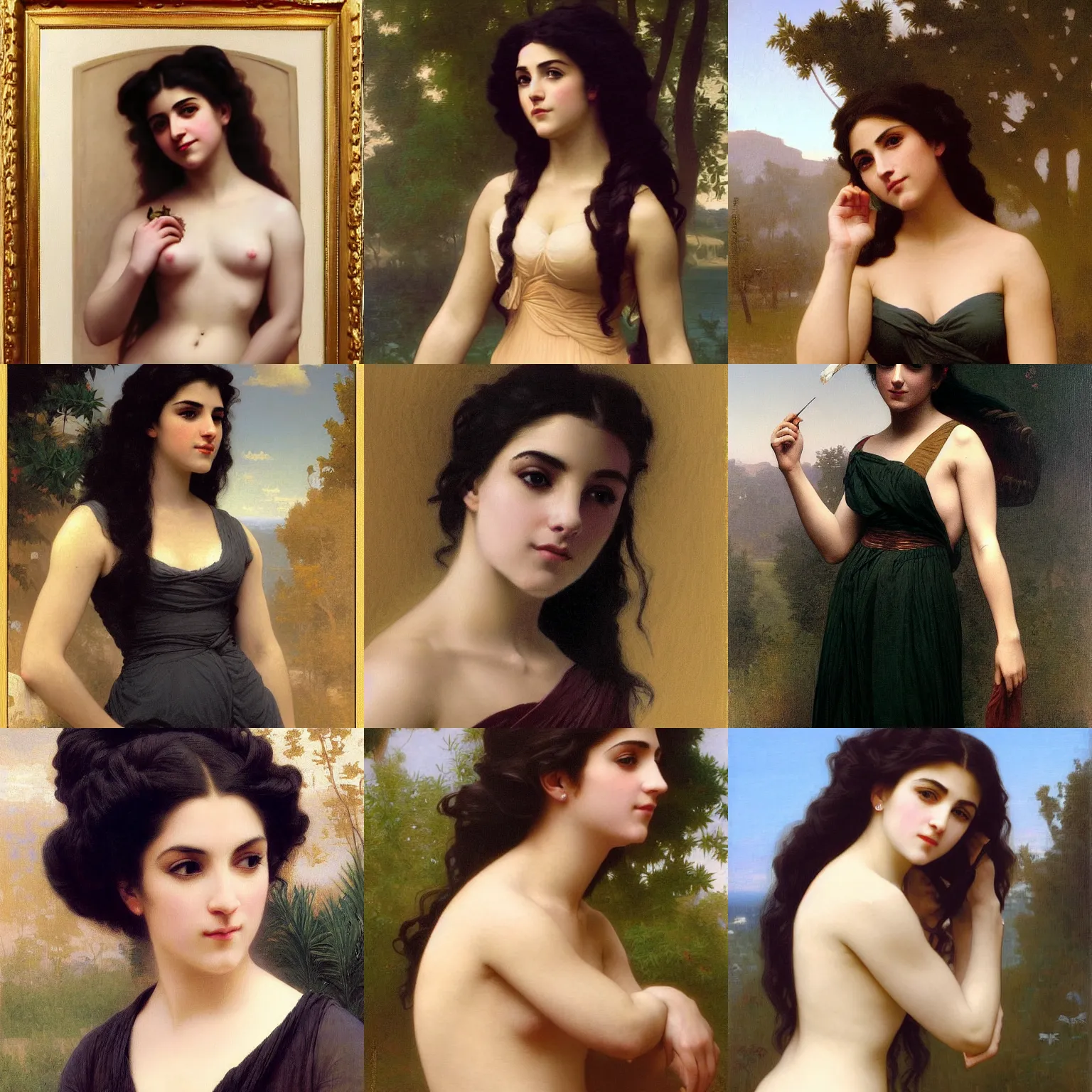 Prompt: Painting of Marina Diamandis. Art by william adolphe bouguereau. During golden hour. Extremely detailed. Beautiful. 4K. Award winning.