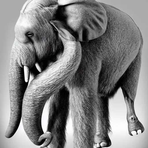 Image similar to high quality digital art of Bigfoot riding a elephant, 8k, hyper realistic