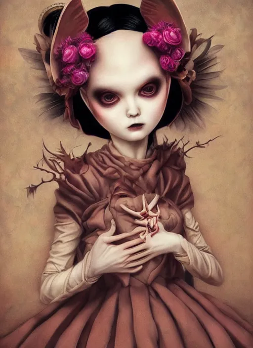 Image similar to pop surrealism, lowbrow art, realistic cute alice babymetal painting, japanese street fashion, hyper realism, muted colours, rococo, natalie shau, loreta lux, tom bagshaw, mark ryden, trevor brown style,