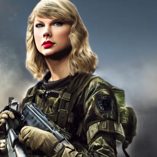 Image similar to Taylor Swift in Call of Duty, 4k