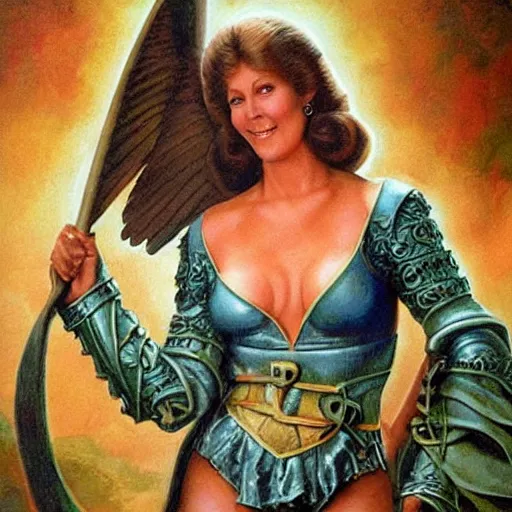 Image similar to marvellous enchanting beautiful anni - frid lyngstad in the style of jeff easley and michelangelo