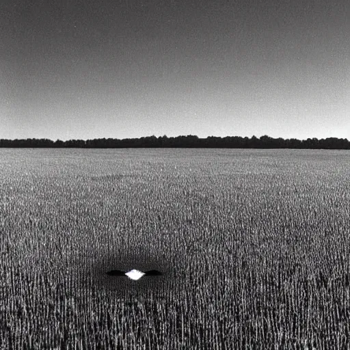 Image similar to a 1 9 9 0 photograph of a diamond shaped ufo over a field, grainy, photo realistic