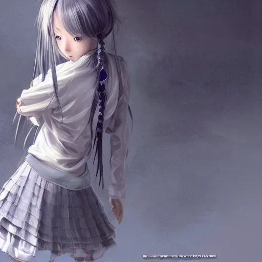 Image similar to ultra-detailed, amazing details, grayish palette, HD semirealistic anime CG concept art digital painting of a Japanese schoolgirl, by a Chinese artist at ArtStation, by Huang Guangjian, Fenghua Zhong, Ruan Jia, Xin Jin and Wei Chang. Realistic artwork of a Chinese videogame, gentle an harmonic colors.