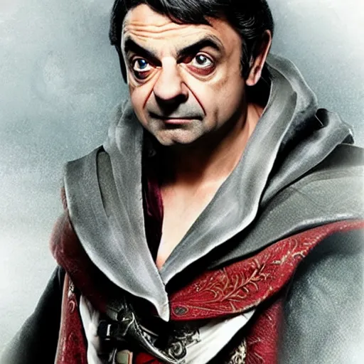 Prompt: Rowan Atkinson as Ezio from the game Assassin's Creed