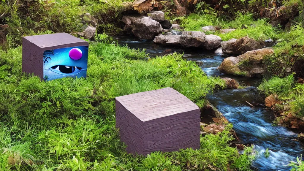 Image similar to pixar - style unfulfilled stream cube ( s ) in nature