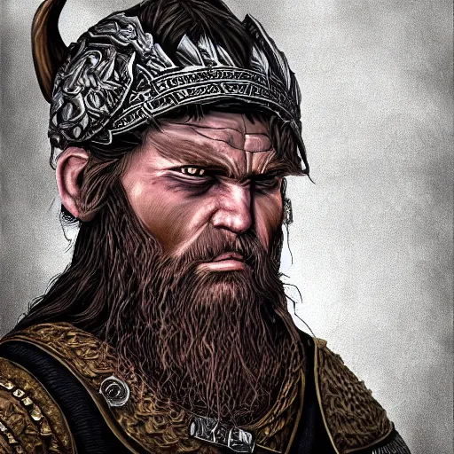 Prompt: a portrait of an angry viking highly detailed, centered, digital painting