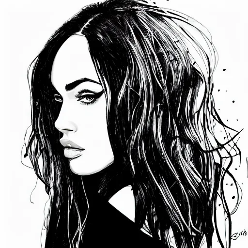 Image similar to “Megan Fox, portrait!!! Portrait based on doodles, scribbled lines, sketch by Liz Y Ahmet, monochrome, concept Art, million lines, white background, ultra detailed portrait, 4k resolution”