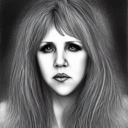 Image similar to beautiful lifelike award winning pencil illustration of stevie nicks trending on art station artgerm cinematic atmospheric