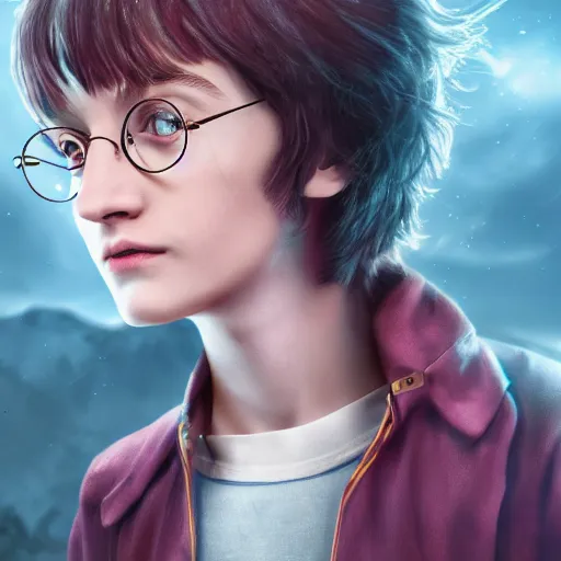 Prompt: photorealistic full body portrait of harry potter if he was a girl, 8 k, hyper detailed illustration, fantasy art, concept art, fantasy colours, skirt, long black hair, circular glasses, beautiful curves, unreal engine 5 render