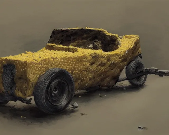 Image similar to a car made of cheese, many holes, made of cheese blocks, smooth, sharp details, concept art by joao ruas, highly detailed, hyperrealistic, artgerm, WLOP