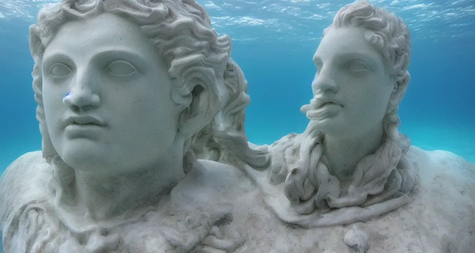 Image similar to An underwater marble greek statue,