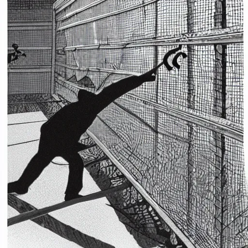 Prompt: an alligator in a fencing duel with a crocodile, highly detailed, 4K, by Chris van Allsburg