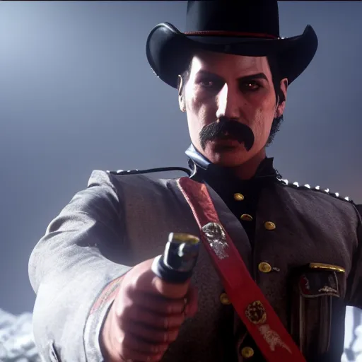 Image similar to Film still of Freddy Mercury, from Red Dead Redemption 2 (2018 video game)