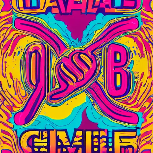 Image similar to colorful psychedelic poster, graphic design, bold lettering, layout, typography