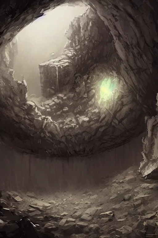 Prompt: an eerie cave, containing a hidden portal, to the multiverse, trending on art station, detailed environment