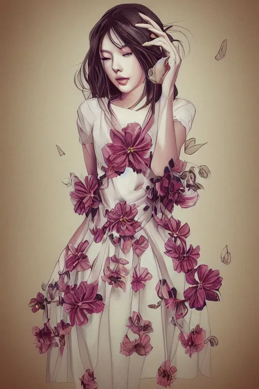 Image similar to Dress with flower pattern portrait by Artgerm and WLOP