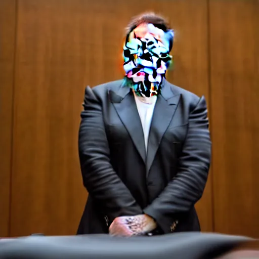 Image similar to photo of elon musk on trial in a court room, highly detailed, extremely high quality, hd, 4 k, 8 k, professional photographer, 4 0 mp, lifelike, top - rated, award winning, realistic, detailed lighting, detailed shadows, sharp, no blur, edited, corrected, trending