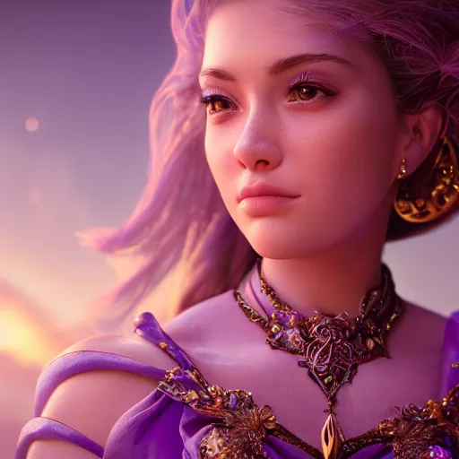 Image similar to portrait of wonderful princess of amethyst with fair skin, ornate 8 k gorgeous intricate detailed, accent lighting, dramatic light, octane render