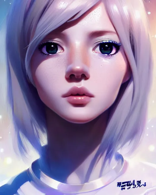 Prompt: portrait Anime space cadet girl, cute-fine-face, pretty face, realistic shaded Perfect face, fine details. Anime. realistic shaded lighting by Ilya Kuvshinov Giuseppe Dangelico Pino and Michael Garmash and Rob Rey, IAMAG premiere, aaaa achievement collection, elegant freckles, fabulous, eyes open in wonder, white hair