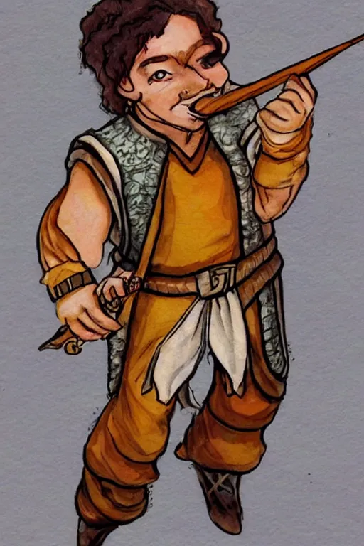 Image similar to artwork of an halfling bard in the style of everquest 1 9 9 9