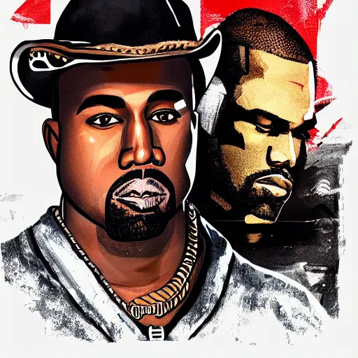 Image similar to portrait of kanye west in stephen bliss illustration red dead redemption 2 artwork of kanye west, in the style of red dead redemption 2 loading screen, by stephen bliss