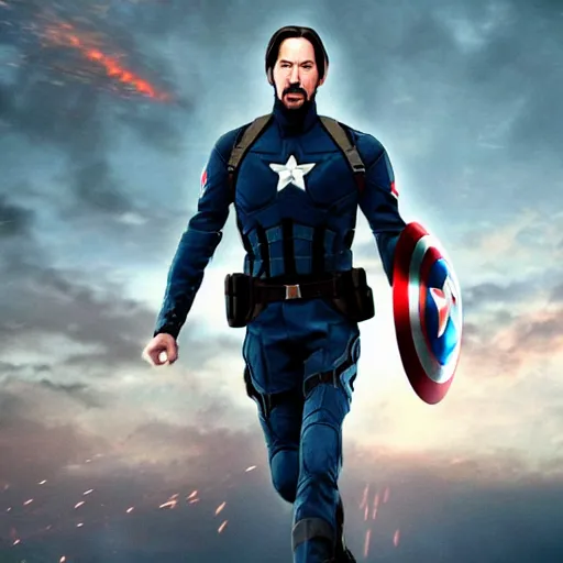 Image similar to Keanu reeves as Captain America 4K quality super realistic