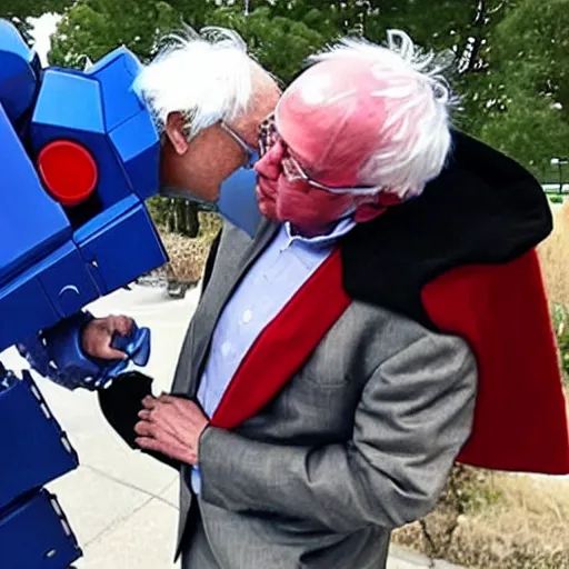 Prompt: bernie sanders kissing optimus prime